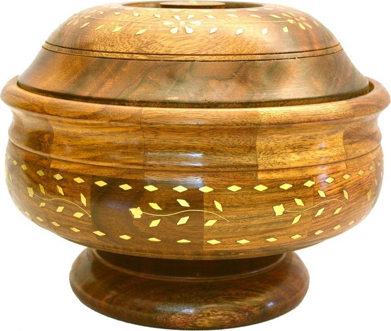Santarms Handmade Steel Wooden Serve Casserole  (1500 ml)