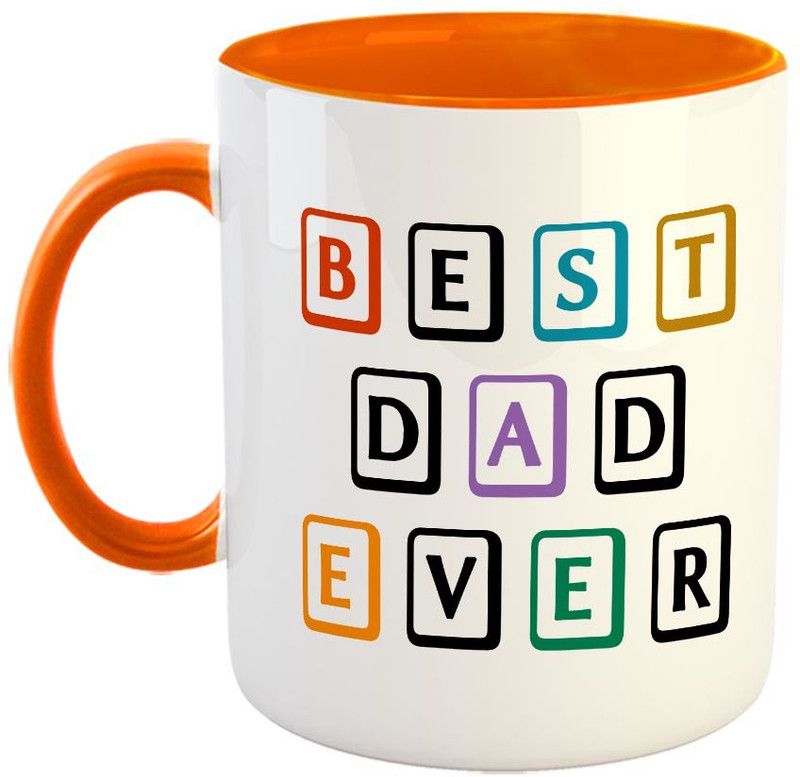 FABTODAY Best Dad Ever Coffee - Best Valentine Gift for Husband and Boyfriend Girlfriend Wife - Color - Orange Ceramic Coffee Mug  (350 ml)