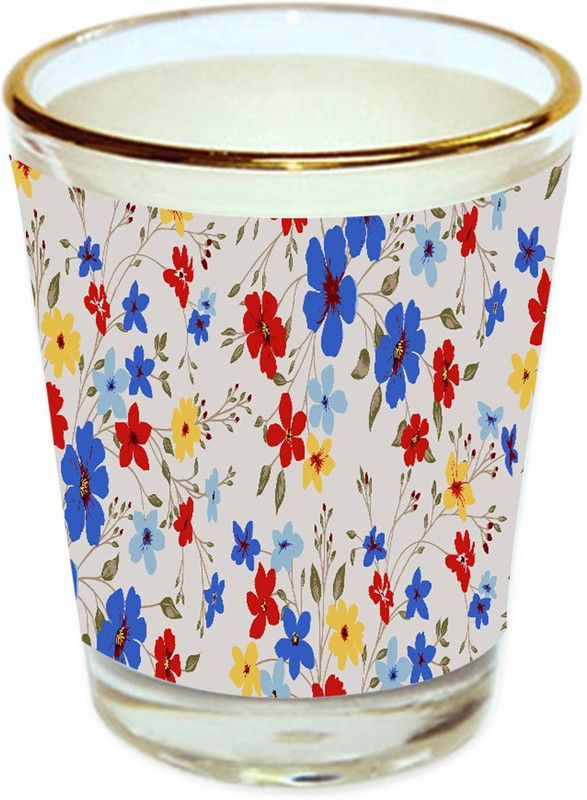 Sri Sai Shopping vodka shot glass multicolor floral design with golden rim for home and bar accessories 40ml (style-10224) Glass Shot Glass  (40 ml, Glass, Multicolor)