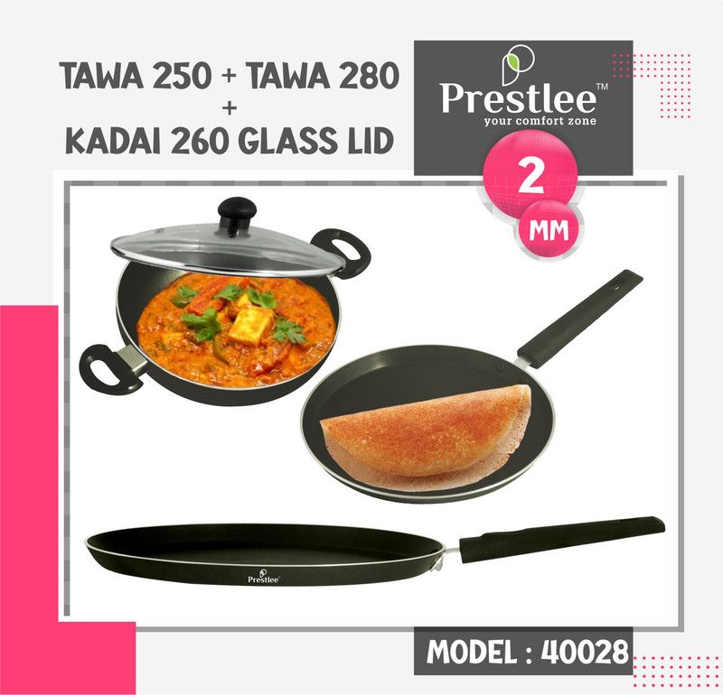 Sabari Prestle PNFT-40028 Non-Stick Coated Cookware Set/kadai/nonstick tawa with handle Tawa 26 cm diameter  (Aluminium, Non-stick)