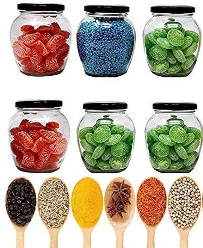 Avresta 350ml black lid matka jar - 350 ml Glass Grocery Container  (Pack of 6, Clear)