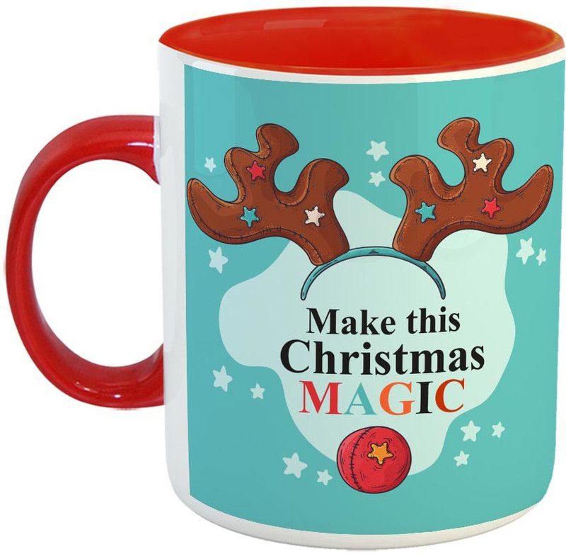 Furnish Fantasy Christmas Ceramic Coffee - Best Gift for Christmas - Color - Red (1052) Ceramic Coffee Mug  (350 ml)