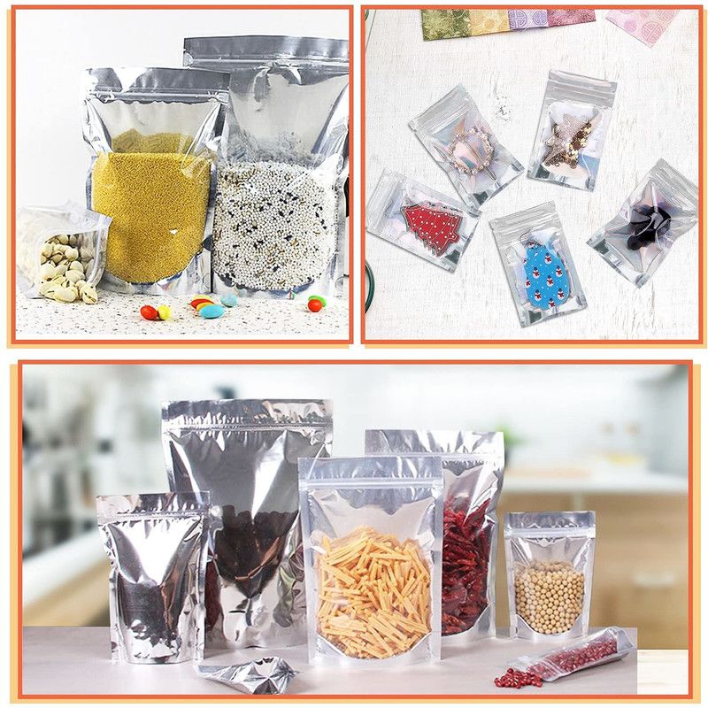 DEERA Ziplock Stand Up Food Grade Storage Pouch-Semi Silver-180X260-1 Kg-Pack Of 100 Plastic Storage Pouch  (Pack of 100)