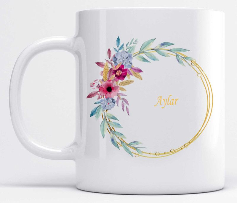 Name Aylar Printed Pink Flower Design Ceramic Coffee Mug  (350 ml)