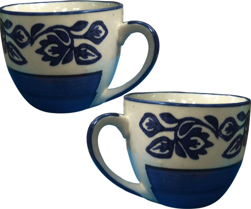 sawan shopping mart Ceramic Soup Bowl 2 Set Floral design Soup Bowl Ceramic/Stoneware (2 pc)  (Pack of 2, Blue)