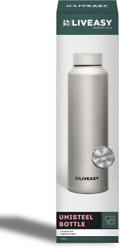 LivEasy Essentials Lightweight Environment Friendly High-Quality Stainless Steel Bottle 1000 ml Bottle  (Pack of 1, Silver, Steel)