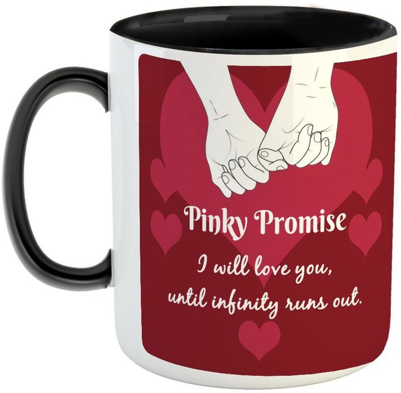 FABTODAY Pinky Promise Coffee - Best Valentine Gift for Husband and Boyfriend Girlfriend Wife - Color - Black Ceramic Coffee Mug  (350 ml)