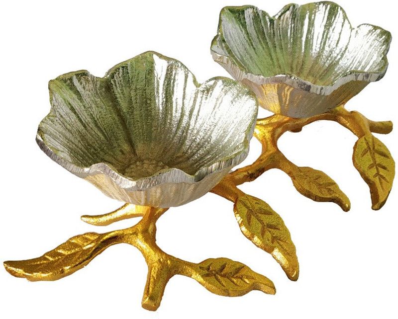 Extreme Karigari Ceramic Serving Bowl Aluminum Metal Flower shape Serving Bowl Gold and Silver Electroplated Plated3  (Pack of 2, Multicolor)