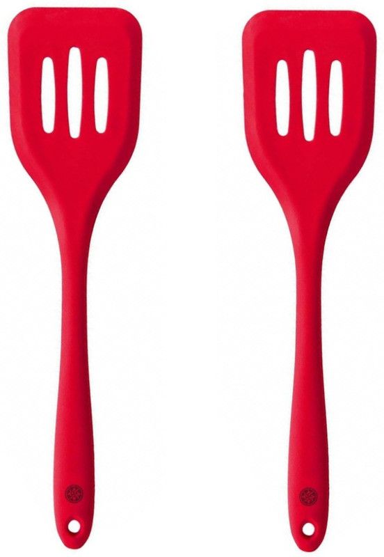 Femora Silicone Premium Slotted Turner with Grip Red Handle Slotted Spatula  (Pack of 2)