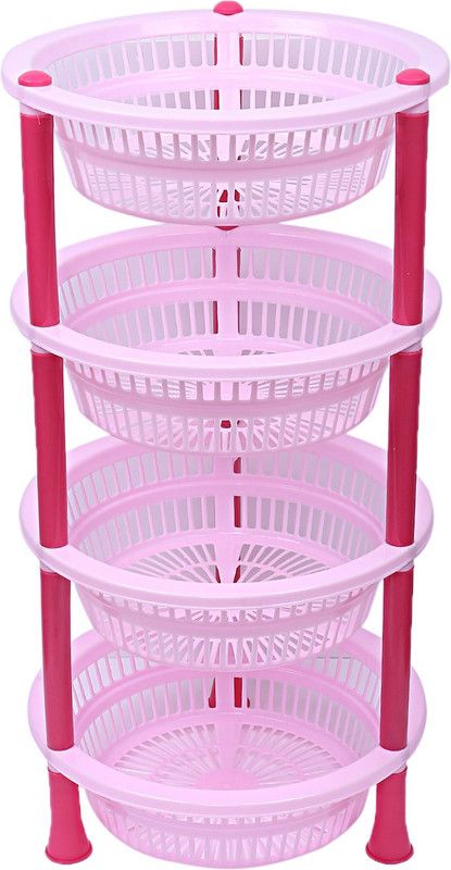 KUBER INDUSTRIES Fruits/Vegetables Kitchen Rack Plastic Plastic 4 Layer Multi-purpose Kitchen Storage Basket Rack (Pink)-CTKTC13203