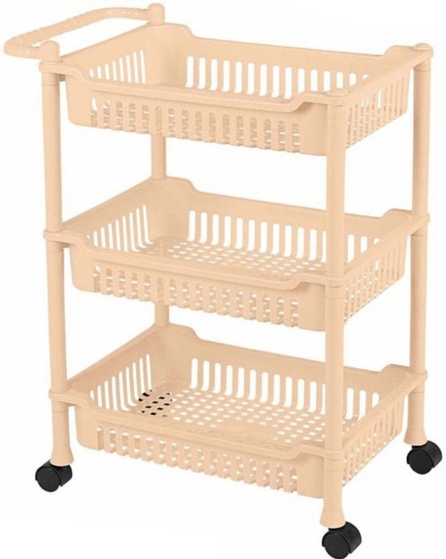 3D METRO SUPER STORE 3 Layer Plastic Rack With Wheel & Handel Multipurpose Kitchen Storage Organizer Fruits/Vegetables Kitchen Rack  (Plastic, Beige)