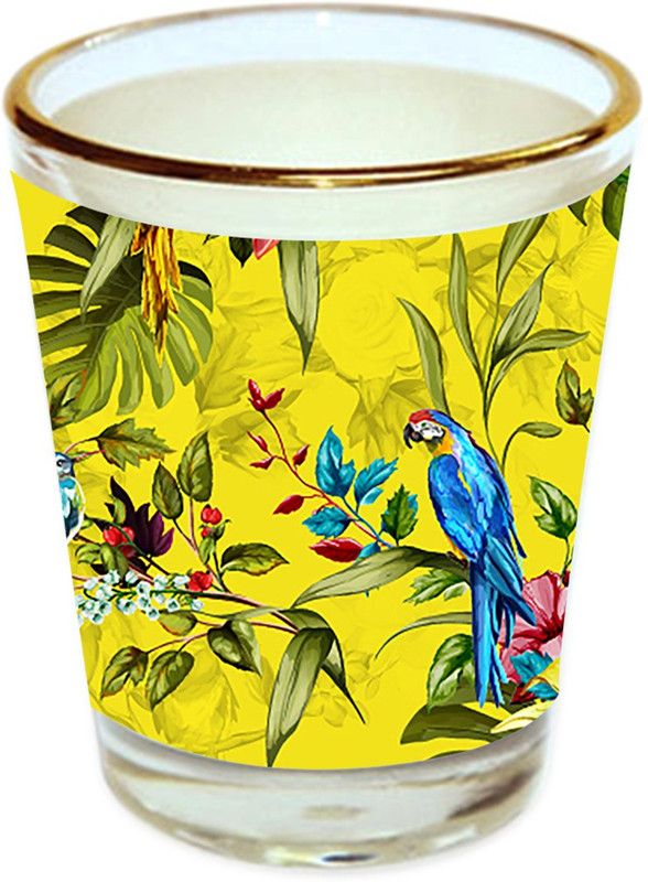 Sri Sai Shopping vodka shot glass multicolor floral design with golden rim for home and bar accessories 40ml (style-10394) Glass Shot Glass  (40 ml, Glass, Multicolor)