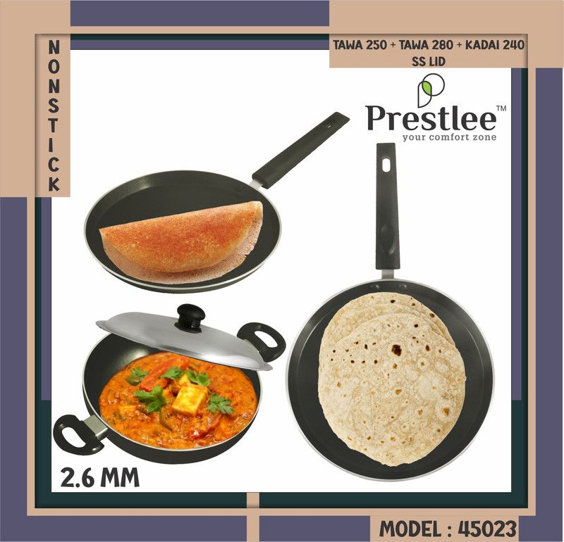 Sabari Prestle PNFT-45023 Non-Stick Coated Cookware Set/nonstick roti tawa with handle Tawa 24 cm diameter  (Aluminium, Non-stick)