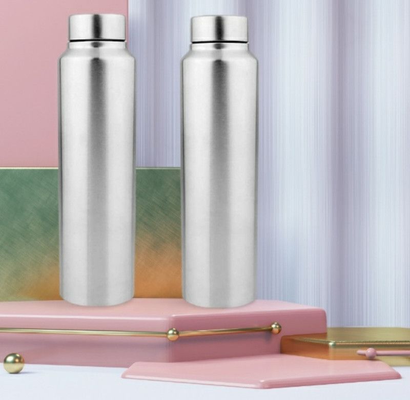 SR IMPEX STEEL WATER BOTTLES 1 LITRE (APPROX) FRIDGE BOTTLE SPORTS GYM OFFICE (ORGAN) 1000 ml Bottle  (Pack of 2, Silver, Steel)