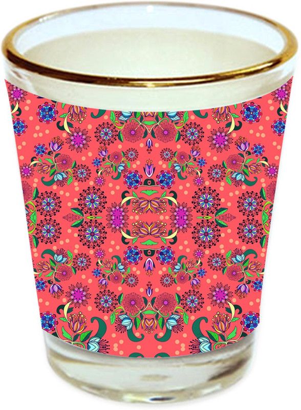 Sri Sai Shopping vodka shot glass multicolor floral design with golden rim for home and bar accessories 40ml (style-10541) Glass Shot Glass  (40 ml, Glass, Multicolor)