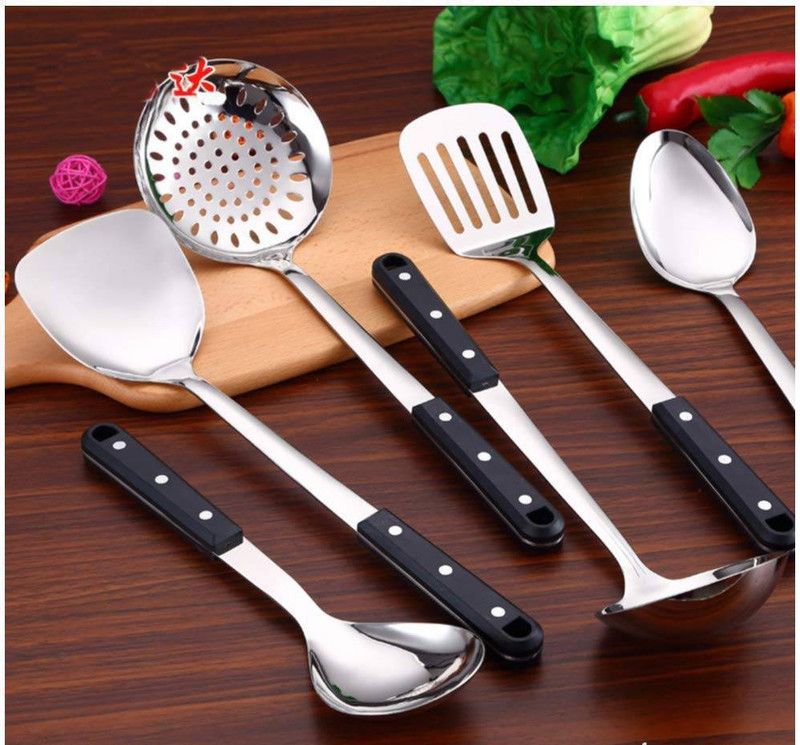 KPNG Nylon Skimmer Stainless Steel Slotted Spoon-Cooking Utensils with Heat Resistant Nylon Handle Silver Kitchen Tool Set  (Silver, Skimmer)