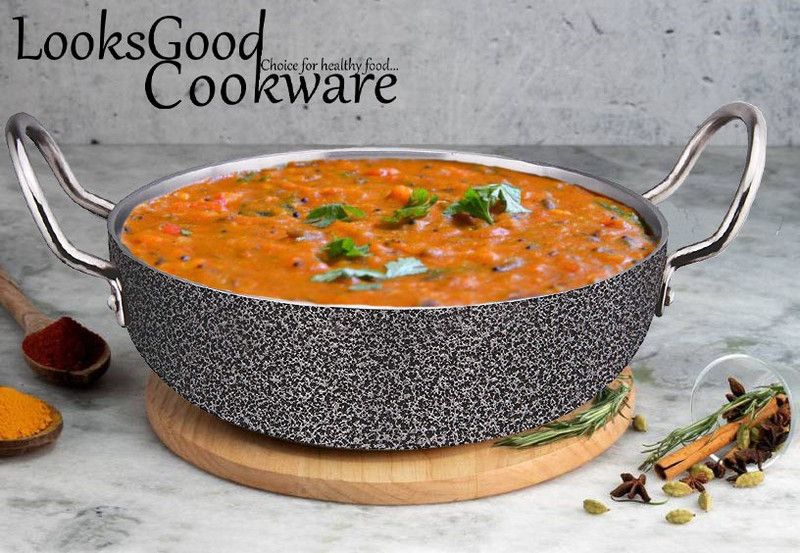 LooksGood Aluminium Kadhai With induction base Kadhai/High quality kadhai Kadhai 27 cm diameter 3.5 L capacity  (Aluminium, Induction Bottom)
