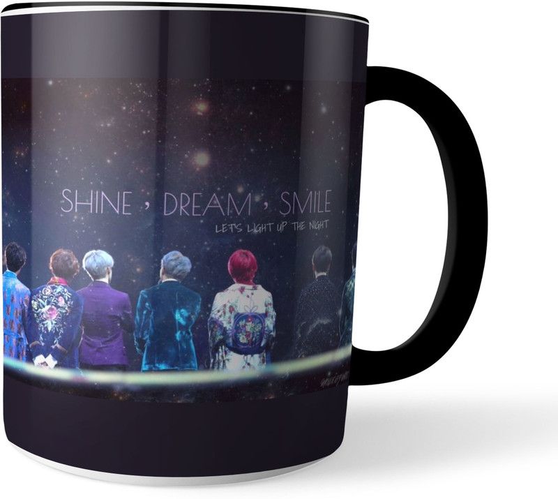 Morons BTS - Shine, Dream, Smile Design Three Tone Black Ceramic Coffee Mug  (350 ml)