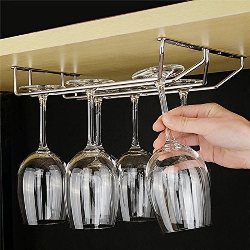 Plantex Wine Glass Rack/Holder Upside Down Glass Hanging Organizer for Pubs/Kitchen/Bars (Double Line - Regular) Stainless Steel Wine Rack