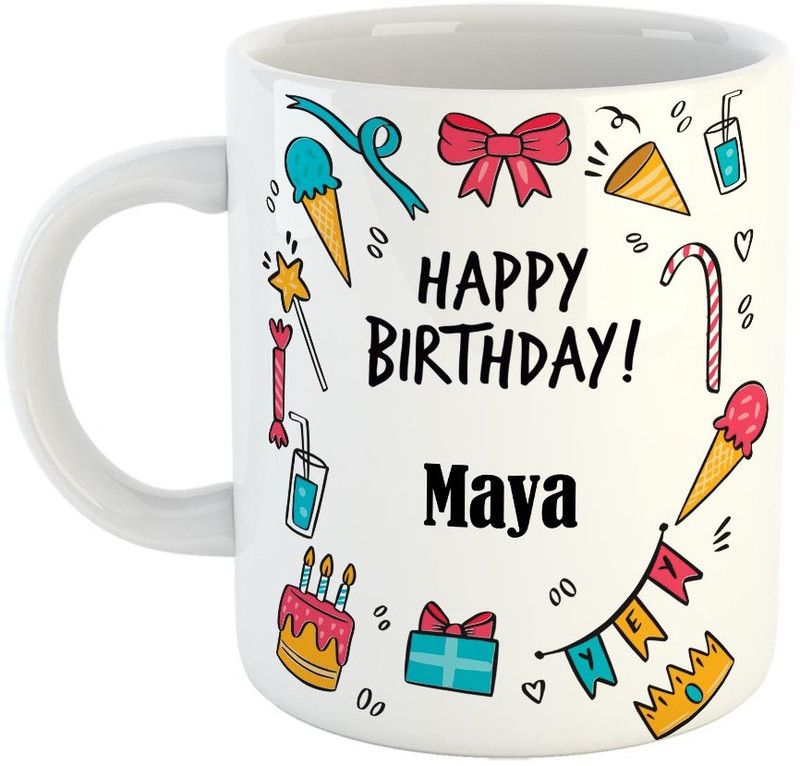 Furnish Fantasy Best Personalised Gift for Birthday, Color - White, Name - Maya Ceramic Coffee Mug  (350 ml)