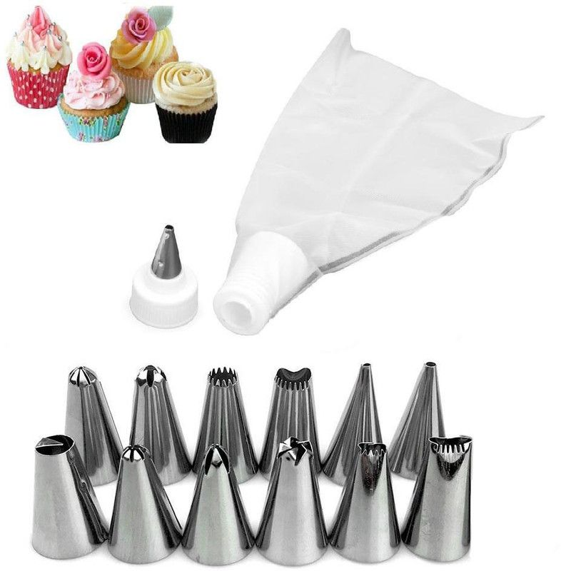 Alpyog 12 piece muffin cake decorating nozzles set frosting piping coupler bag kitchen baking tool Steel Quick Flower Icing Nozzle  (White Pack of 1)