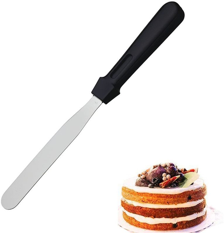 Velofeil Stainless Steel Medium Straight Pallet Knife Spatula For Cake(Length: 31 cm) Stainless Steel Cake Server  (Silver, Black, Pack of 1)