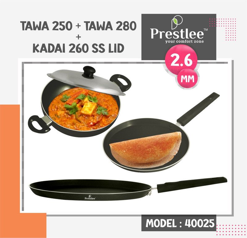 Sabari Prestle PNFT-40025 Non-Stick Coated Cookware Set/kadai/nonstick tawa with handle Tawa 26 cm diameter  (Aluminium, Non-stick)