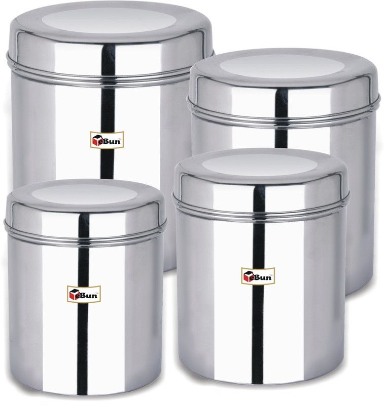 Ebun Stainless Steel See Through Dabba Containers Set - with Lid 3200 to 6000 GMS Mirror Polish AarPar Model 4 Pieces Set - 3200 ml, 4000 ml, 5000 ml, 6000 ml Steel Grocery Container  (Pack of 4, Silver)