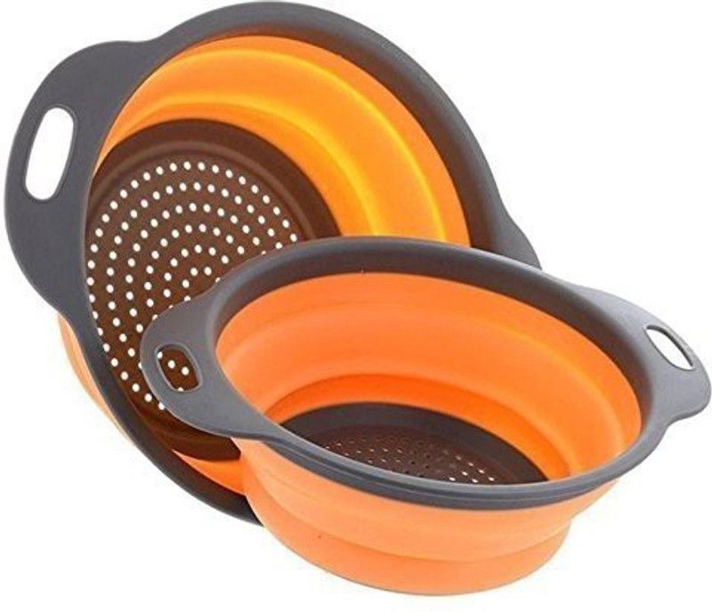 SYGA Set of 2 Vegetable Fruit Washer Strainer_Orange Colander  (Orange Pack of 2)