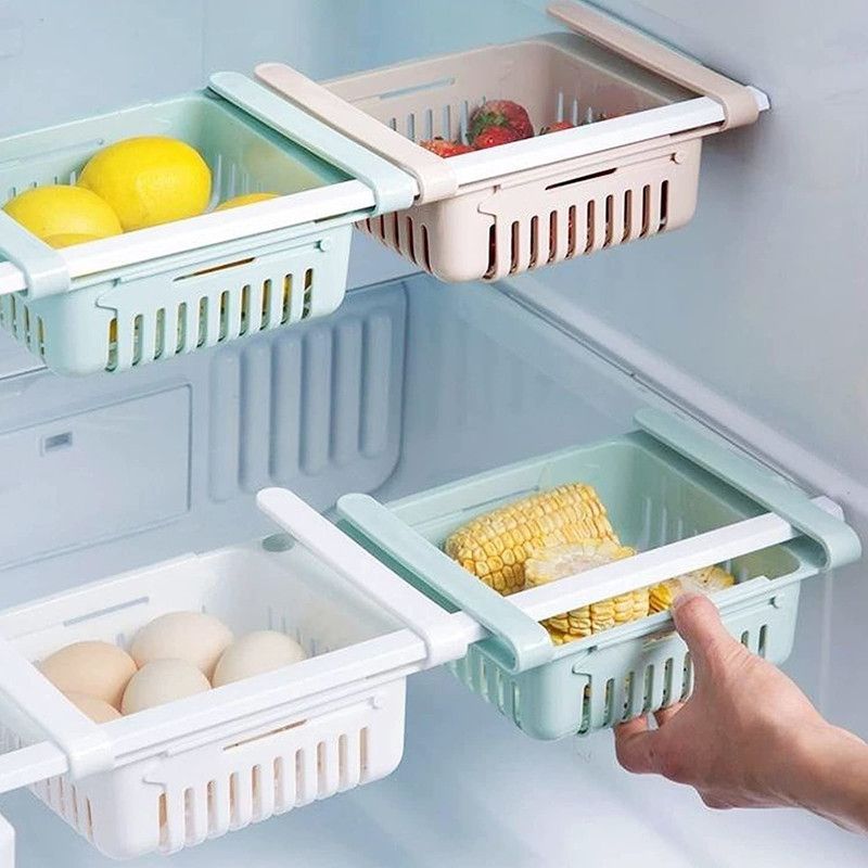 SEVENSPACE Plastic Refrigerator Storage Basket Freeze Space Saver Drawer Multi Color Pack of 4 Storage Basket  (Pack of 4)
