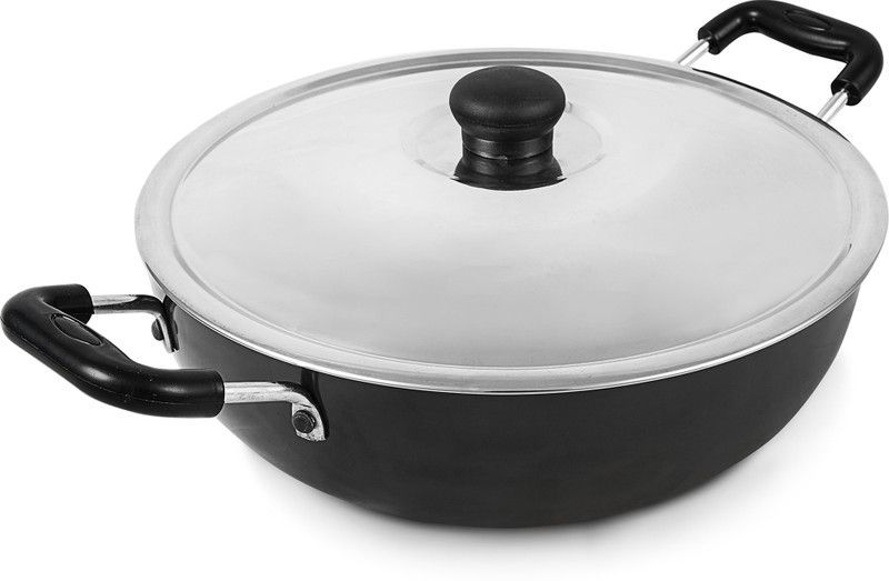 Cookie Hard Anodised Coated Kadhai 24 cm diameter with Lid 3 L capacity  (Aluminium, Hard Anodised, Induction Bottom)