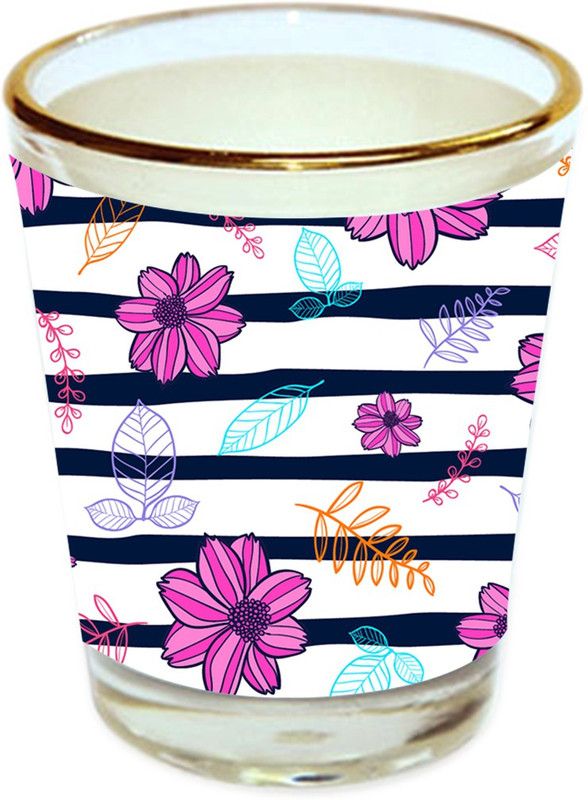 Sri Sai Shopping vodka shot glass multicolor floral design with golden rim for home and bar accessories 40ml (style-10404) Glass Shot Glass  (40 ml, Glass, Multicolor)