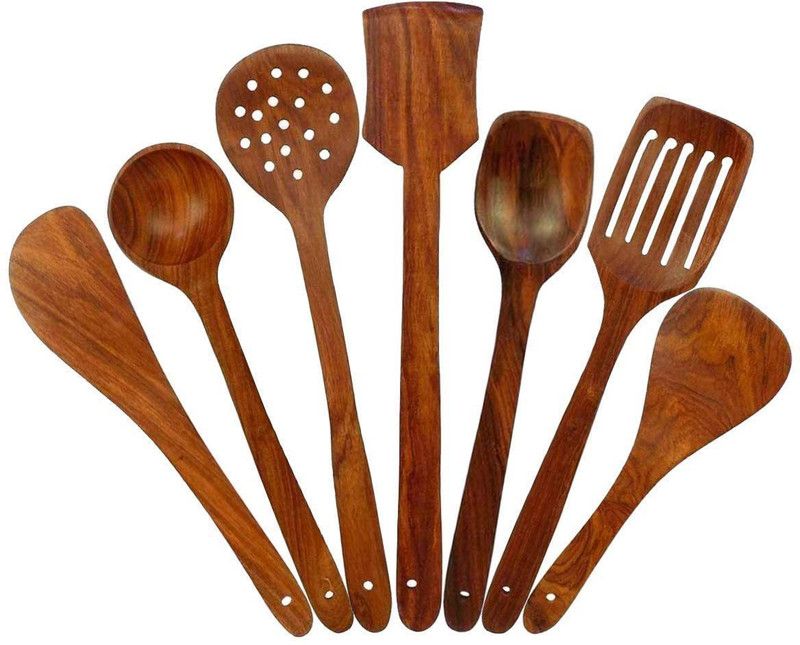 Green Wood COOKINGSPOON07 WOODEN KITCHEN TOOL SET brownish yellow( Cooking Spoon, Spatula, Ladle,) Kitchen Tool Set  (Cooking Spoon, Spatula, Ladle, Baking Tools)