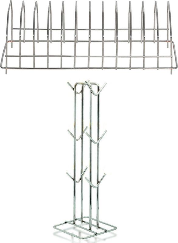 Oc9 Stainless Steel Cup Stand / Cup Holder & Plate Stand / Dish Rack Silver Utensil Kitchen Rack  (Steel)