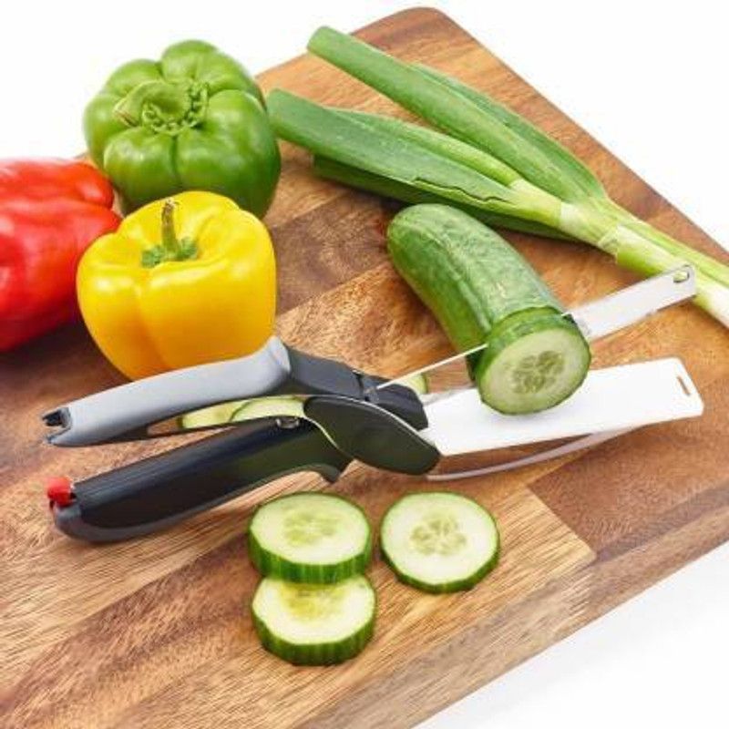 Ciaobella Clever Cutter 2 in 1 Smart Cutter Chopper, Stainless Steel All-Purpose Scissor, Vegetable & Fruit Slicer Vegetable Grater & Slicer Black Vegetable Chopper  (1)
