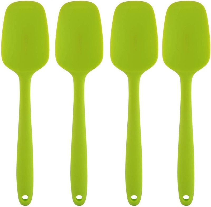 Baskety High Heat Resistant Silicone Mixing Spoon, Green Pack of 4 Mixing Spatula  (Pack of 4)