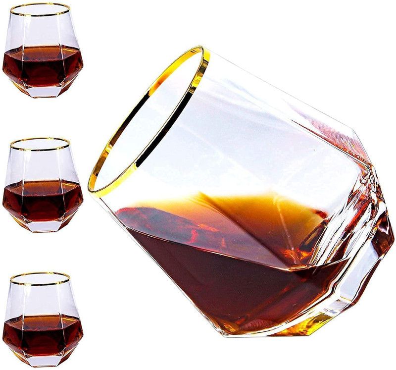 SPIRITUAL HOUSE (Pack of 6) Gold Rim Whiskey Glass Modern Bourbon Liqueur Tumbler Glass Set Whisky (310ml ) Glass Set Whisky Glass  (310 ml, Glass, White)