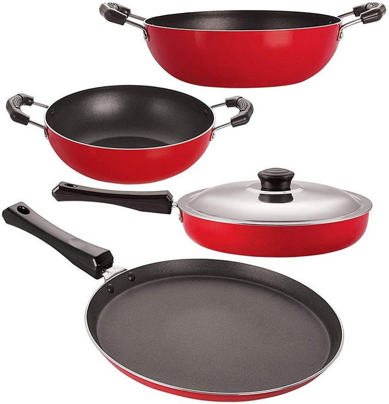 NIRLON 3 Layer Non-Stick 4 Piece Cooking Utensil Combo Set with Bakelite Handle Non-Stick Coated Cookware Set  (Aluminium, 4 - Piece)