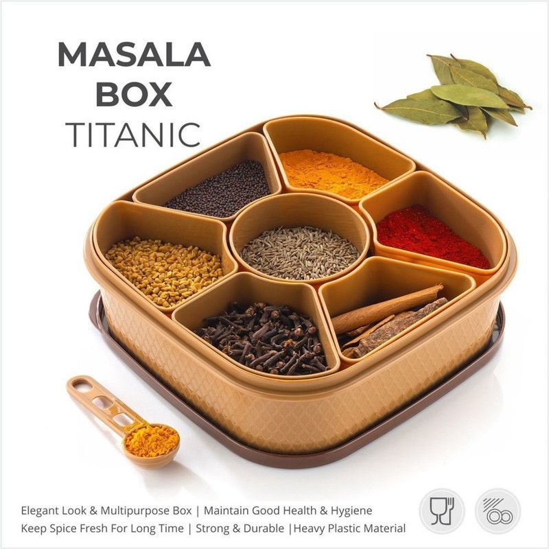D9india™ Heavy Duty Spice Container And Masala Box - 1000 ml Plastic Utility Container  (Brown)