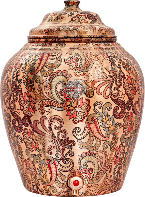 IndianArtVilla Copper Designer Water Pot,Orange Bottled Water Dispenser