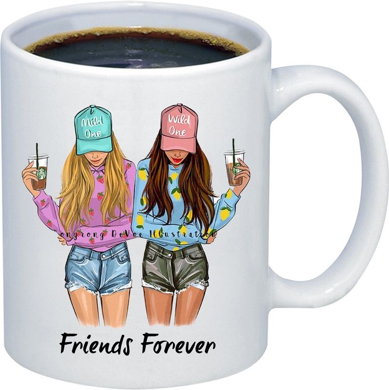 ADITI Designs Crazy Girl friends forever stylish girl on transparent background theme Ceramic Coffee Mug  (350 ml)