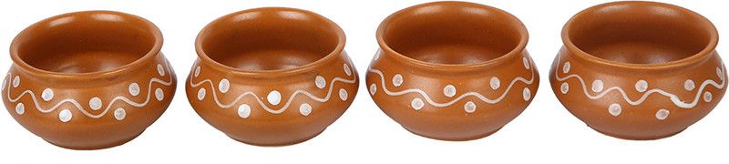 AAPNO RAJASTHAN Traditional Design Ceramic Dip Bowl Set of 4 Ceramic Disposable Serving Bowl  (Brown, Pack of 4)