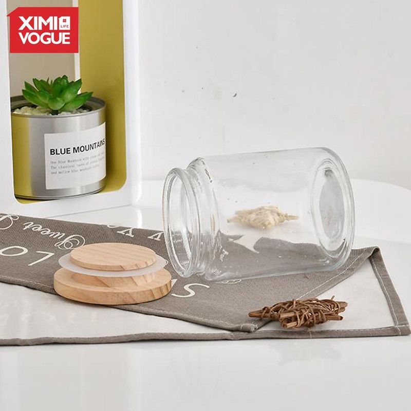Ximi Vogue - 400 ml Glass, Wooden Honey Jar  (Pack of 2, Clear)