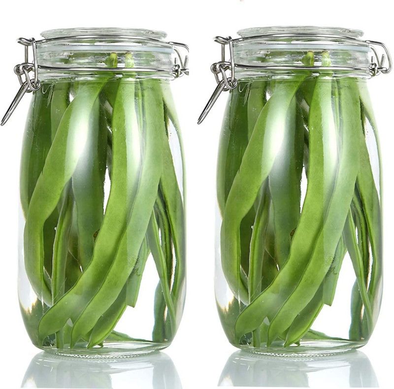 Lucacci Glass Grocery Container - 1500 ml  (Pack of 2, Clear)