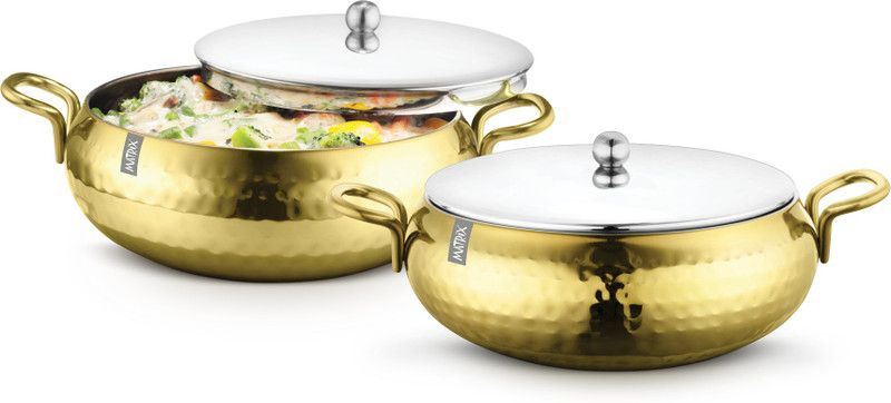 MATRIX Italian Lacquered Gold color hammered finish handi set Bowl Serving Set  (Pack of 2)