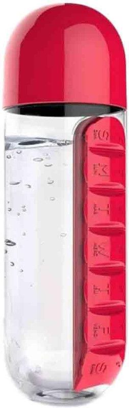 JRS TRADERS Medicine Vitamins Pill Box Organizer Kit with Water Bottle and 7 Compartments(1) 600 ml Bottle  (Pack of 1, Multicolor, Red, Plastic)