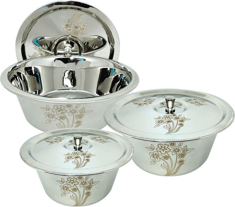 bartan hub Induction Friendly Handi set with Lid laser finished ( Stainless Steel Made , Dishwasher safe , 500 ML , 800 ML , 1200 ML ) Handi 0.5 L, 0.8 L, 1.2 L with Lid  (Stainless Steel, Induction Bottom)