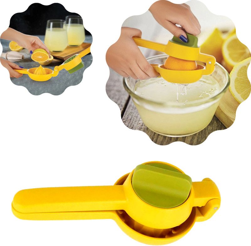 Plastic Hand Juicer for Oranges, Lemons & Limes--Hand Operated Twist & Squeeze Juicer for Kitchen  (Yellow)
