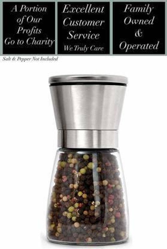 SeaRegal Glass Pepper Mill Salt & Pepper Grinder With Adjustable Coarseness,{Glass + Plastic Lid},180 ml Glass Squeeze Mill  (Clear, Pack of 1)