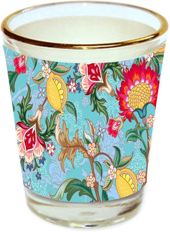 Sri Sai Shopping vodka shot glass multicolor floral design with golden rim for home and bar accessories 40ml (style-10290) Glass Shot Glass  (40 ml, Glass, Multicolor)